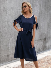 Round Neck Cold Shoulder Dress - Flyclothing LLC