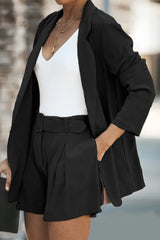 Longline Blazer and Shorts Set with Pockets - Flyclothing LLC