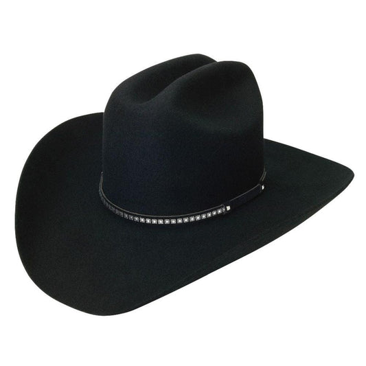 Silverado 100% Wool Felt Cattleman Crown 4 Brim Fancy Band Black - Flyclothing LLC