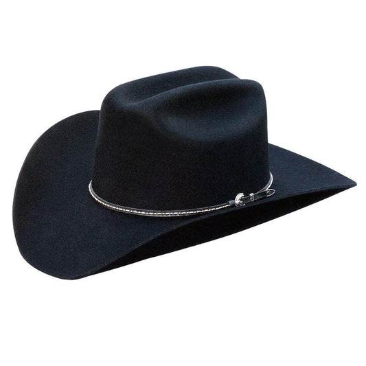 Silverado 100% Wool Felt Low Cattleman Crown 4 Brim Satin Lining Fancy Trim Black - Flyclothing LLC