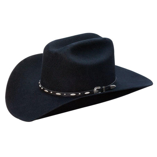 Silverado 100% Wool Felt Low Cattleman Crown 4 Brim Satin Lining Fancy Trim Black - Flyclothing LLC