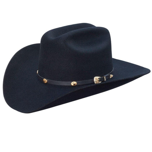 Silverado 100% Wool Felt Low Cattleman Crown 4 Brim Satin Lining Fancy Trim Black - Flyclothing LLC