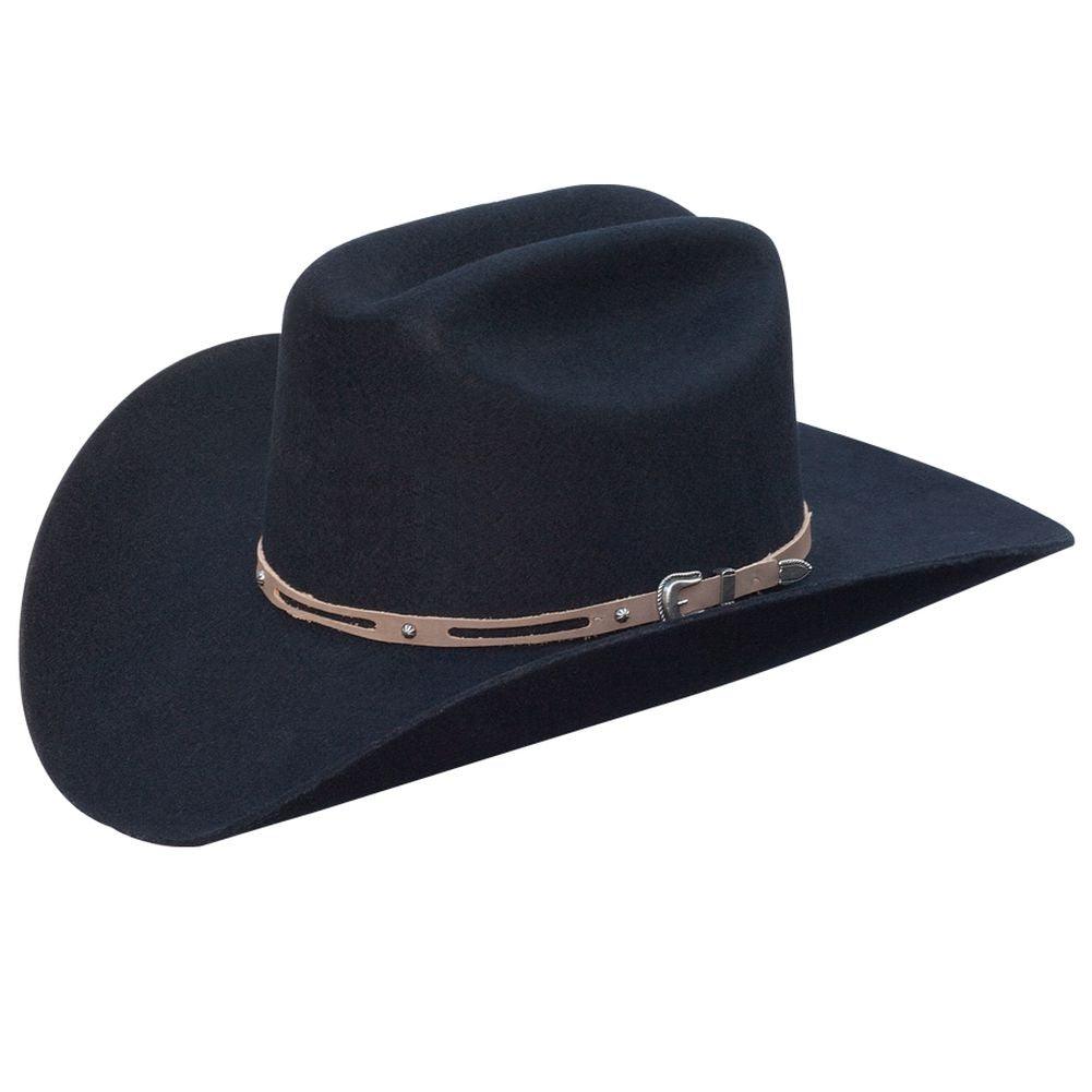 Silverado 100% Wool Felt Low Cattleman Crown 4 Brim Satin Lining Fancy Trim Black - Flyclothing LLC