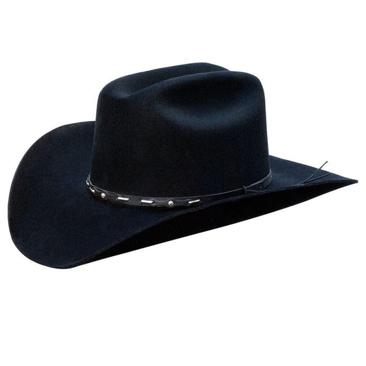 Silverado 100% Wool Felt Low Cattleman Crown 4 Brim Satin Lining Fancy Trim Black - Flyclothing LLC