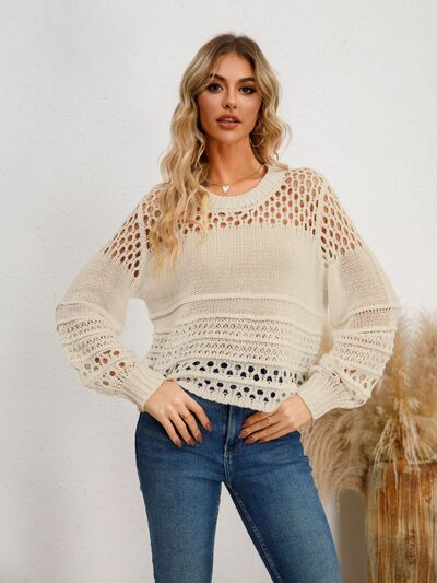 Cutout Round Neck Knit Top - Flyclothing LLC