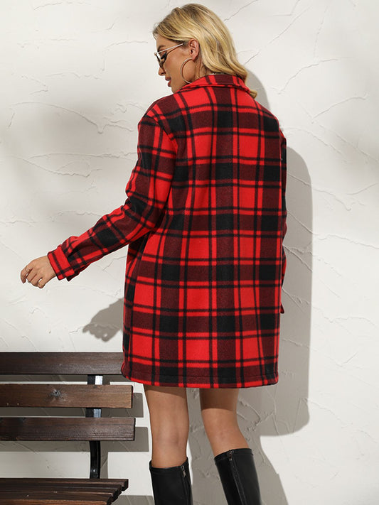 Plaid Collared Longline Coat - Flyclothing LLC