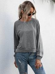 Lace-Up Round Neck Long Sleeve Sweatshirt - Trendsi