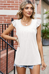 Ruffled Ruched Round Neck Tank - Flyclothing LLC