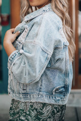 Distressed Drop Shoulder Denim Jacket - Flyclothing LLC