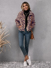 Drawstring Leopard Zip Up Jacket - Trendsi