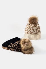 Leopard Pom-Pom Cuffed Beanie - Trendsi