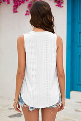 Eyelet Notched Sleeveless Top - Flyclothing LLC