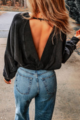 Round Neck Open Back Sweatshirt - Flyclothing LLC