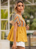 Striped Tie Neck Short Sleeve Blouse - Flyclothing LLC