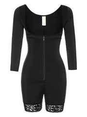 Full Size Zip Up Lace Detail Long Sleeve Shapewear - Flyclothing LLC