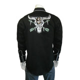 Rockmount Clothing Mens Vintage Black Steer Skull & Arrow Chain Stitch Embroidery Western Shirt - Flyclothing LLC