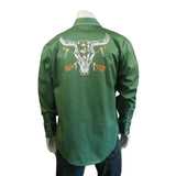 Rockmount Clothing Mens Vintage Green Steer Skull & Arrow Chain Stitch Embroidery Western Shirt - Rockmount Clothing