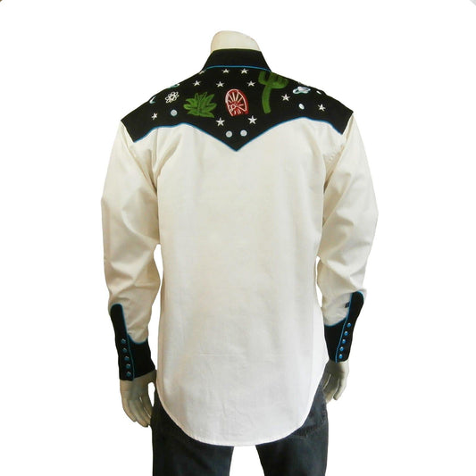 Rockmount Clothing Men's Black Vintage Cactus & Stars Chain Stitch Embroidery Western Shirt - Rockmount Clothing