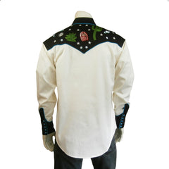Rockmount Clothing Men's Black Vintage Cactus & Stars Chain Stitch Embroidery Western Shirt