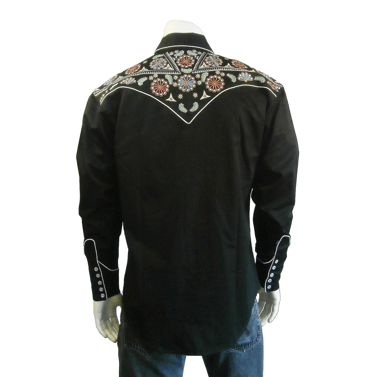 Rockmount Clothing Men's Vintage Black Floral & Stars Embroidery Western Shirt