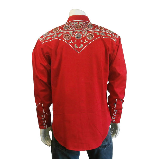 Rockmount Clothing Men's Vintage Red Floral & Stars Embroidery Western Shirt - Rockmount Clothing