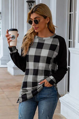 Plaid Round Neck Long Sleeve T-Shirt - Flyclothing LLC