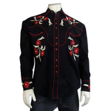 Men's Vintage Cascading Floral Embroidery Black Western Shirt - Flyclothing LLC