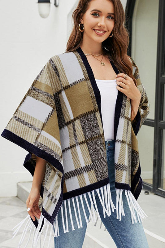 Cloak Sleeve Fringe Detail Poncho - Trendsi