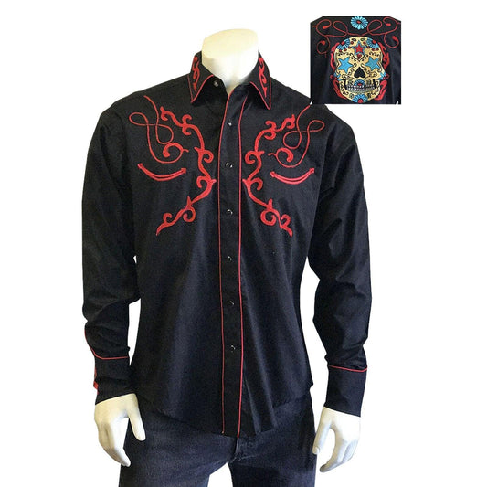 Rockmount Ranch Wear Mens Vintage Sugar Skull Embroidered Western Shirt - Rockmount Clothing