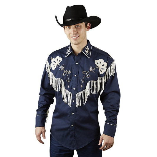 Rockmount Ranch Wear Mens Navy Vintage Fringe Embroidered Western Shirt - Rockmount Clothing