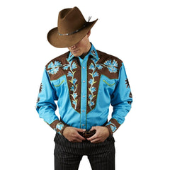 Rockmount Ranch Wear Mens 2-Tone Brown & Turquoise Western Shirt - Rockmount Clothing