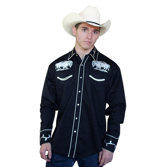 Rockmount Ranch Wear Mens Vintage Bison Black Western Shirt - Rockmount Clothing