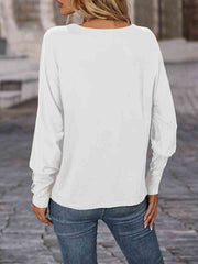 Contrast V-Neck Long Sleeve Top - Flyclothing LLC