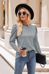 Round Neck Puff Sleeve Blouse - Flyclothing LLC