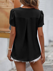 Ruche V-Neck Petal Sleeve Top - Flyclothing LLC