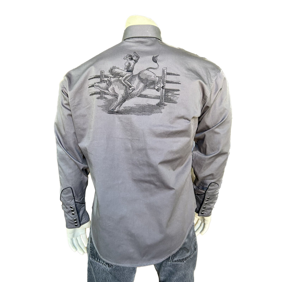 Rockmount Clothing Men's Grey Vintage Bull Rider Embroidery