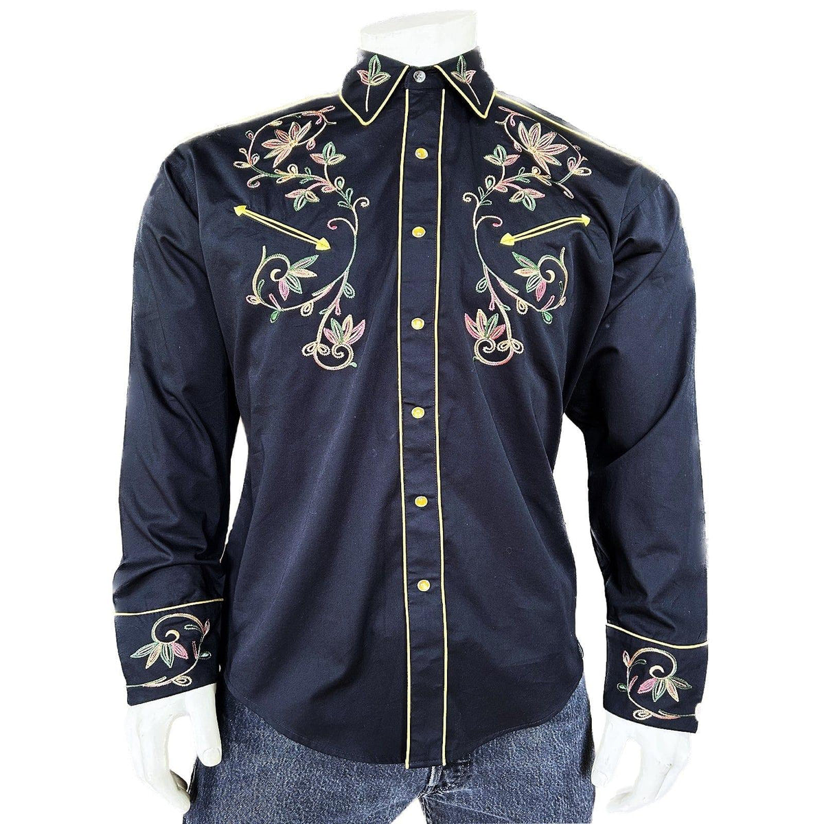 Rockmount Clothing Men's Black Vintage Variegated Floral Embroidery - Rockmount Clothing