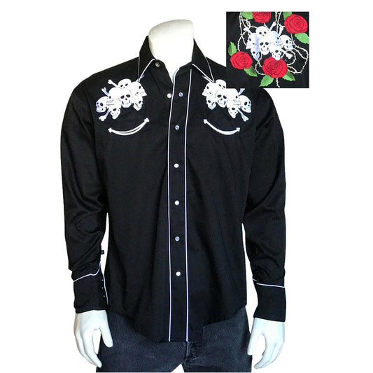 Men's Seven Skulls & Roses Embroidered Western Shirt - Flyclothing LLC