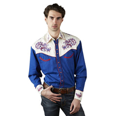 Rockmount Ranch Wear Mens  Vintage Shirt with Floral Embroidery in Royal - Rockmount Clothing