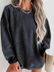 Round Neck Dropped Shoulder Sweatshirt - Trendsi