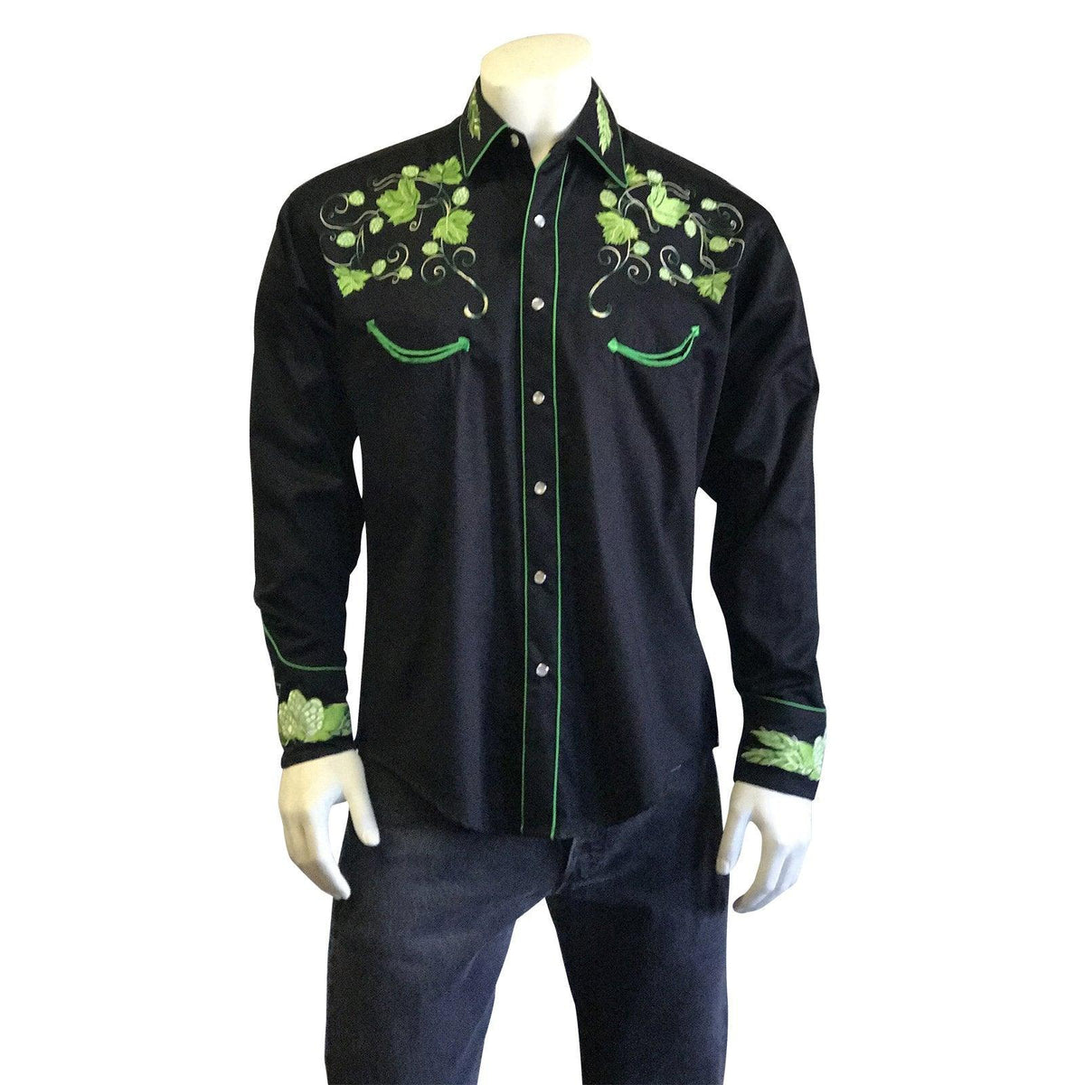 Rockmount Ranch Wear Mens Black Vintage Hops Embroidered Western Shirt - Flyclothing LLC