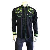 Men's Vintage Beer Hops Embroidered Western Shirt in Black - Flyclothing LLC