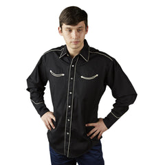 Men's Signature Solid Black Western Shirt with Smile Pockets - Flyclothing LLC