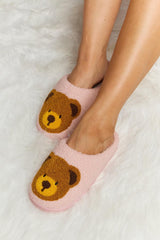 Melody Teddy Bear Print Plush Slide Slippers - Flyclothing LLC