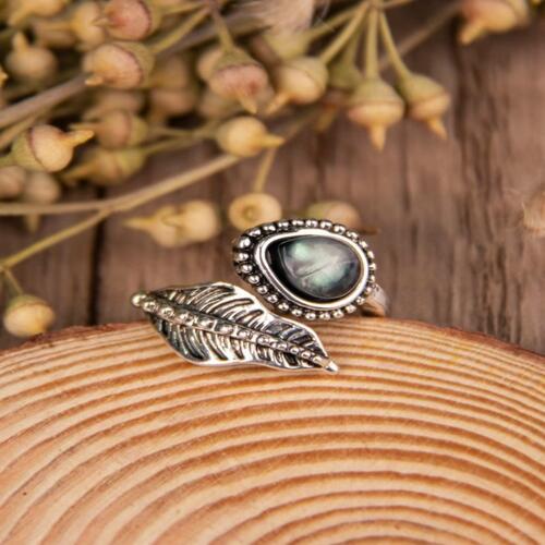 Alloy Moonstone Leaf Bypass Ring - Trendsi