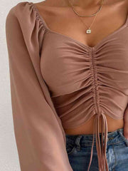 Drawstring Sweetheart Neck Cropped Top - Trendsi