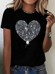 Heart Round Neck Short Sleeve T-Shirt - Flyclothing LLC