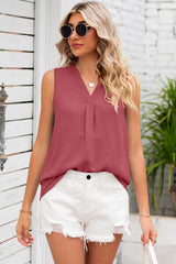 Texture V-Neck Sleeveless Top - Flyclothing LLC