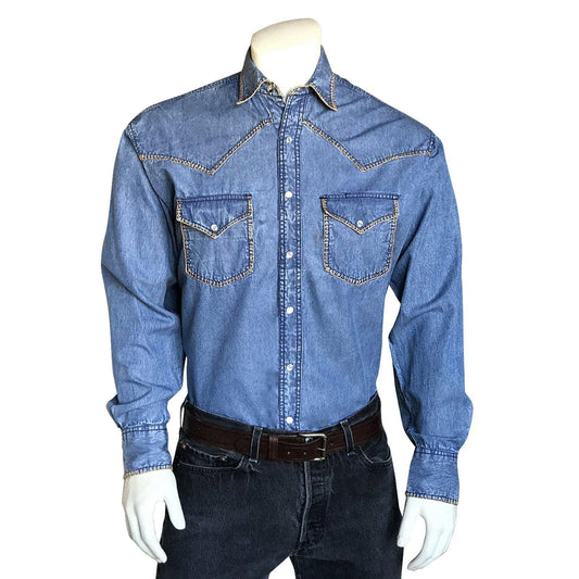 Rockmount Ranch Wear Mens Stonewashed Denim Blanket Stitch Shirt - Rockmount Clothing