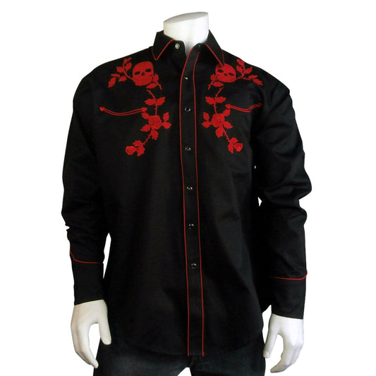 Rockmount Clothing Mens Skulls Roses Embroidery Western Shirt In Black - Rockmount Clothing